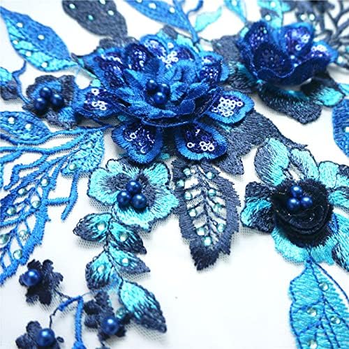 Aplique de renda namazi, apliques de bordado, manchas de costura, bordados azuis royal bordado renda