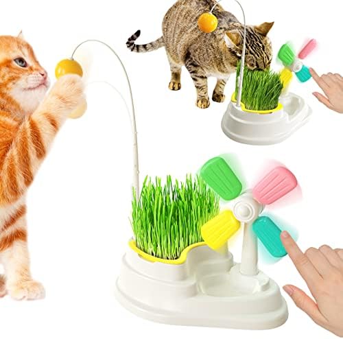 NP Um brinquedo de gato de estimação interativo que integra potes de plantio de grama de gato, moinhos de vento