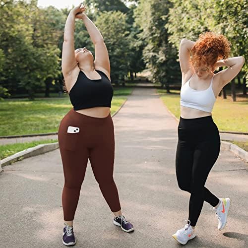 MoreFel Plus Size Leggings para mulheres com bolsos de rolo X-4xl Controle de barriga de alta cintura