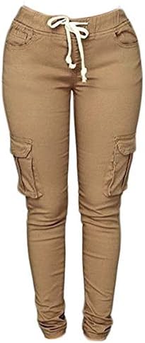 Andongnywell Women Fashion calças casuais Multi Pockets Cargos Joggers Ladies Ginásio calças de cordas