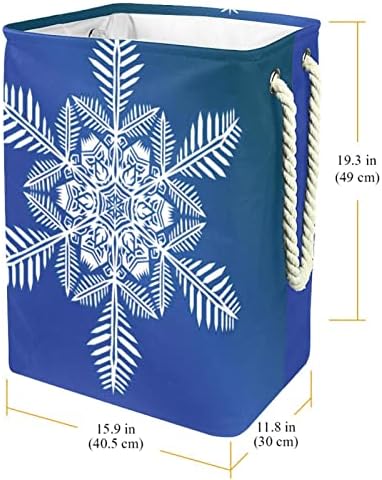 Chrismas Snowflake grande cesto de roupa com alça de transporte fácil, cesta de lavanderia dobrável à prova