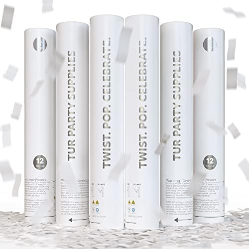 6 Pacote de confete de confetes de casamento branco Confetti Poppers | Biodegradável | Suprimentos de festa