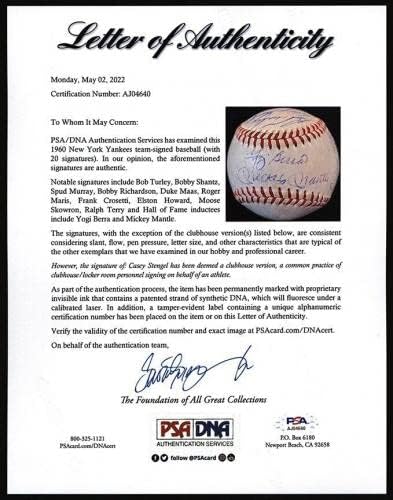 1960 New York Yankees Team assinou o Baseball Mickey Mantle & Roger Maris PSA DNA - Bolalls autografados