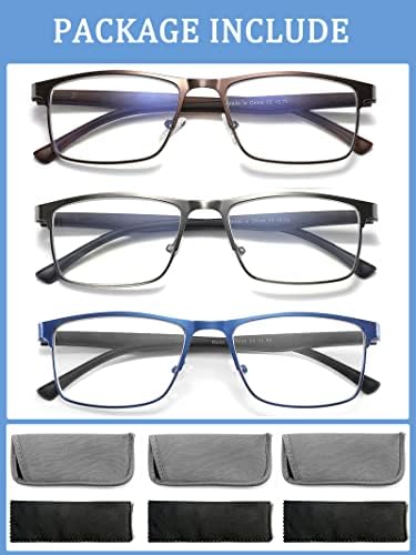 Óculos de leitura de 3 pacotes para homens, moldura de metal leitores de computadores de bloqueio