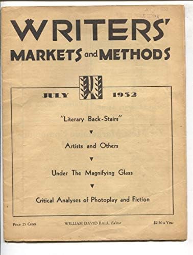 Mercados e Métodos dos Escritores 7/1932 Escritor Arthur T Burks-College Stories-VG