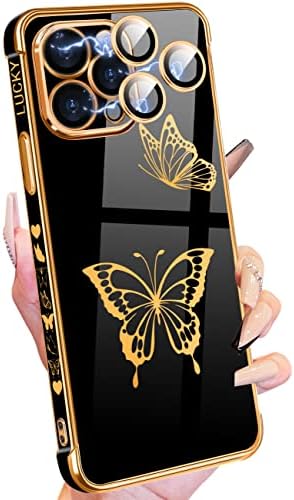 Petitiano para iPhone 14 Pro Max Case, Butterflies de meninas fofas Garotas de ouro projetadas para iPhone