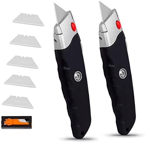 Melhor faca de utilitário premium da Internet - Conjunto de 2 - Conjunto de faca de barbear retrátil - cortador de caixa - alça de borracha