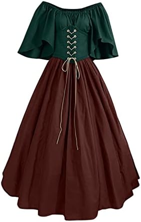 Vestidos irlandeses femininos medieval vintage bloco de cor de renda para cima espartilho manga renascentista
