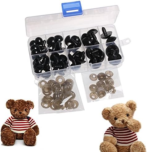Tangc 52pcs 12-20mm Olhos de segurança de plástico preto para Teddy Bear Dolls Toy Animal DIY