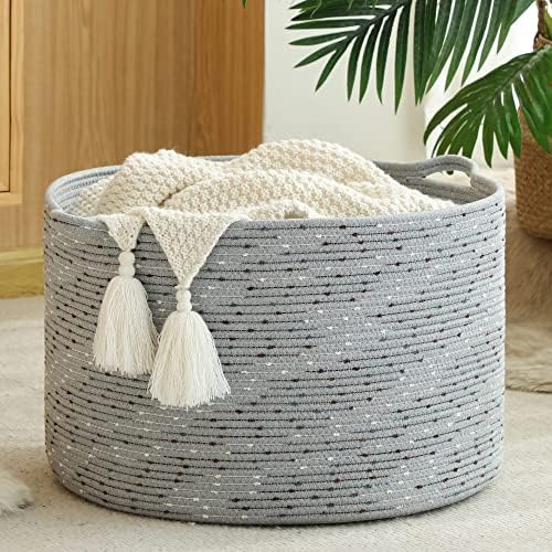 Kakamay grande cesta de cobertores de corda de algodão, cesto de lavanderia para bebês, cesto de cobertor