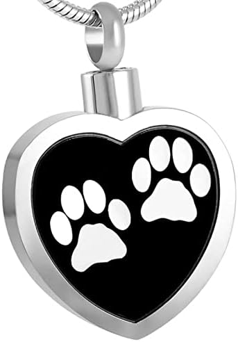 Dotuiarg Double Dog/Cat Paw Print Memory of Keethake Jewelry Forma do coração Branco de aço inoxidável