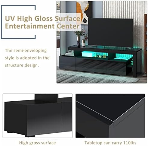 LDCHNH Contemporary 16 cores Luzes LED Gabinete de TV Stand UV Centro de entretenimento de acabamento