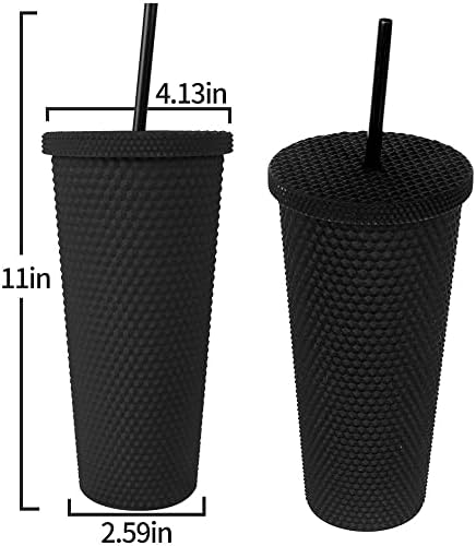 Tumbler preto fosco de 24 onças, copo de plástico reutilizável, com tampa e palha, xícara dupla de ventilação