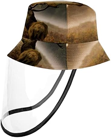 Chapéu de proteção para adultos com escudo facial, chapéu de pescador anti -sun tap, paisagem alces de animais