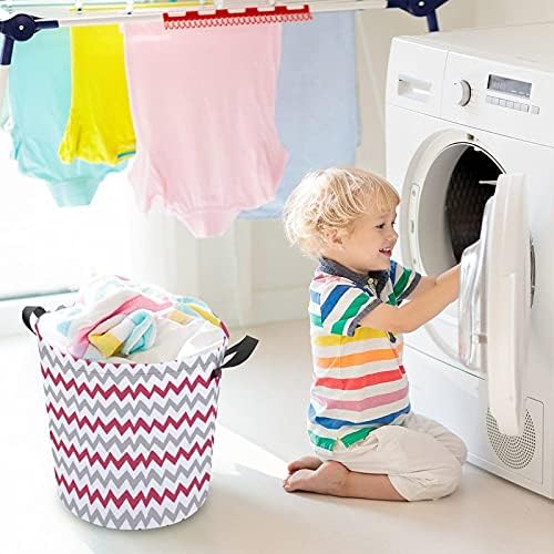 Foduoduo Cesta de lavanderia rosa e cinza listras cesto de roupa com alças Saco de armazenamento