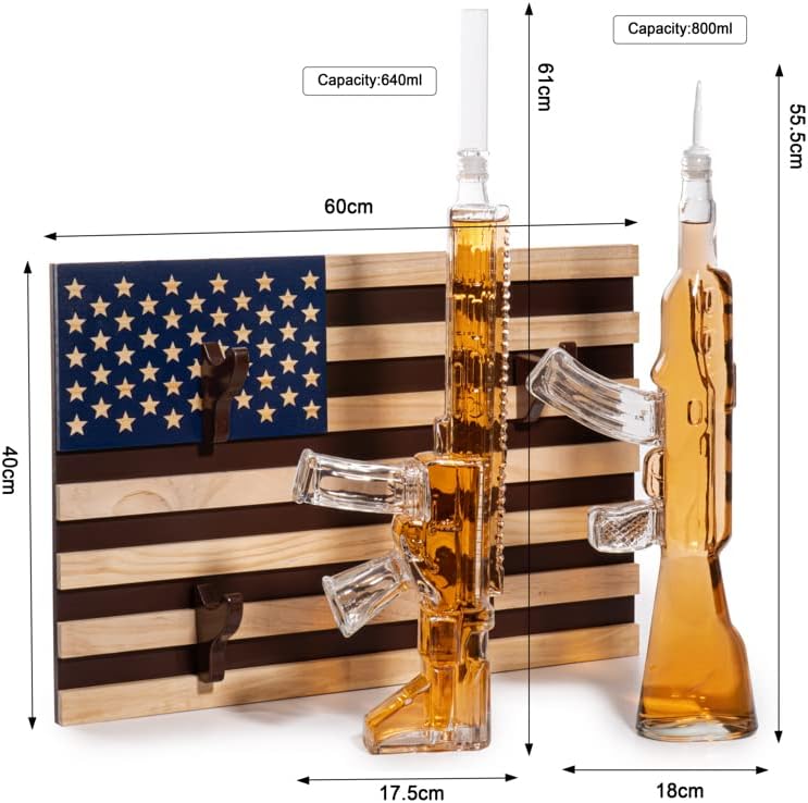 2 Decanters de uísque de armas definido AR15 e AK47 Decanter de 1000 ml de bandeira americana rack de parede