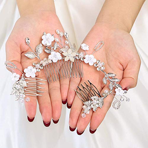 Yokawe Bridal Weddal Hair Comb Silver Crystal Bride Bride Pontes Acessórios para cabelos de folhas