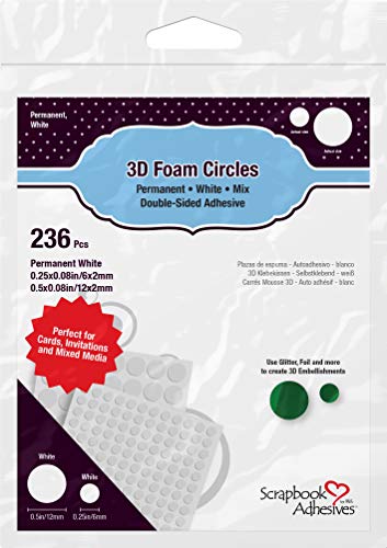 Adesivos de scrapbook por 3L Círculos de espuma 3D Variedade mista, pacote de 236, branco