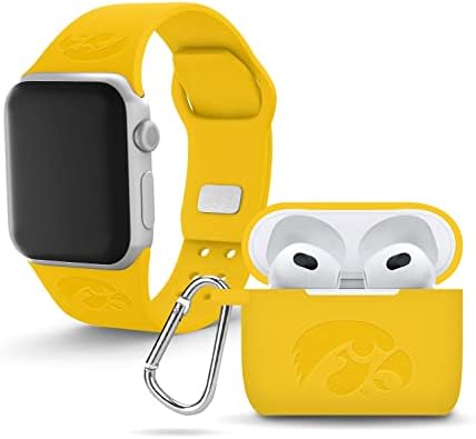 Affinity Bands Iowa Hawkeyes Gravado Pacote de Combo Silicone Compatível com Apple Watch e AirPods Gen 3
