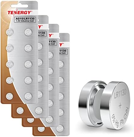 TENERGY AG10 Button Baterias, bateria de 1,5V AG10 para relógios, calculadoras, lasers e mais, 40 contagem