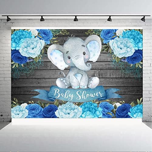 Aperturee menino elefante elefante pano de fundo de chá de bebê 6x4 pés azul flores aquarela flores
