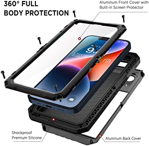 Basyjoy para iPhone 14 Plus Caso, IP68 Case IP68 Defender de Diário Pesado de Metal IP68 Com Protetor