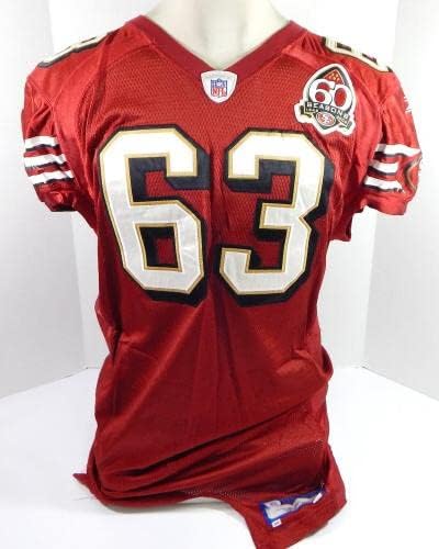 2006 SAN FRANCISCO 49ers B.Harris 63 Game usado Jersey Red 60 Seasons Patch 48 8 - Jerseys não assinados