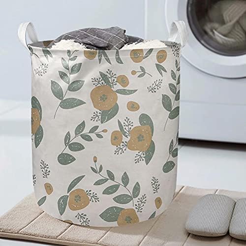 Presente, elegante cesto redondo de lavanderia floral elegante com alças colapsíveis para lixeira,