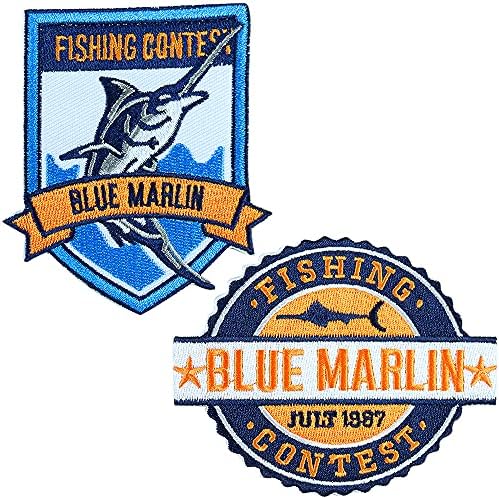 Tornado-Storm 2 Peças Blue Marlin Fishing Contest Campeão de pesca entusiasta de remendos bordados, costura/ferro