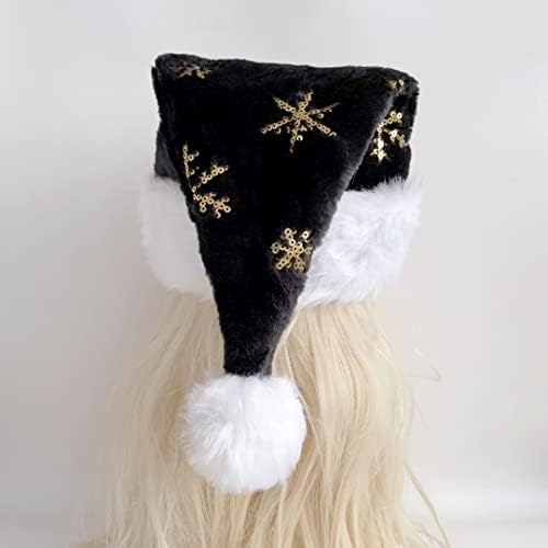 QTMY 2 Pacote Black Christmas Papai Noel Hat com lantejoulas de floco de neve dourado para adultos