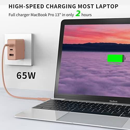 Micflip USB C Carregador 65W 3-Porta Fast Compact Compact Carregador GaN Charger Adapter para MacBook Pro/Air,