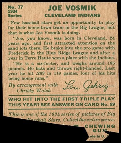 1934 Goudey 77 Joe Vosmik Cleveland Indians Authentic Indians