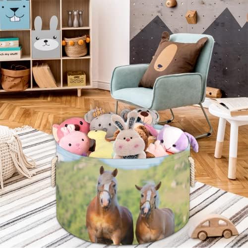 Animal de cavalos grandes cestas redondas para cestas de lavanderia de armazenamento com alças cestas de armazenamento
