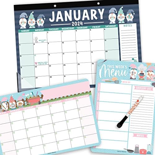 1 Gnome Grande calendário de mesa 2023-2024 Calendar Pad Pad 1 Planejador de refeições semanal magnético,