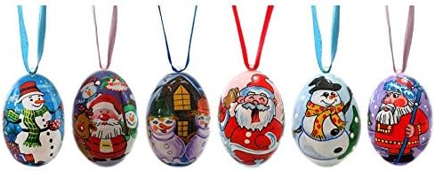 Conjunto de 6 ornamentos de natal de Papai Noel e Snown Wooden 3 polegadas