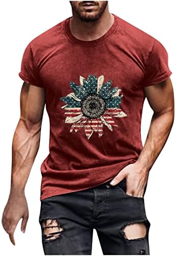 Camisa de bandeira americana angustiada de lcepcy para homens Casual Crew pescoço curto tshirts