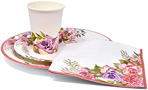 Floral Pink & Purple Flower Disponível Mesa de tabela de artigos de festas Conjunto 24 9 Placas de jantar
