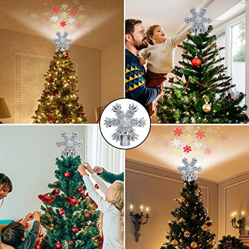 Projector de capota de árvore de Natal com floco de neve colorido em rotação, 3D Hollow Sparkling Xmas Tree
