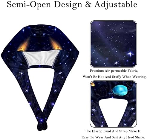 2 peças UNISSISEX BOUFFANT CAPS com botões Back Back com faixa de suor para homens, Space Galaxy Universe