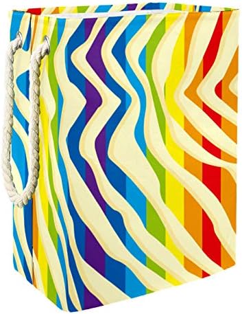 Lavanderia cesto listras de arco -íris colorida onda de onda de linho dobrável cesta de armazenamento