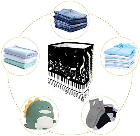 Música de piano preto e branco Notas de lavanderia cesto com linhas grandes cestas dobráveis ​​para lixeira,