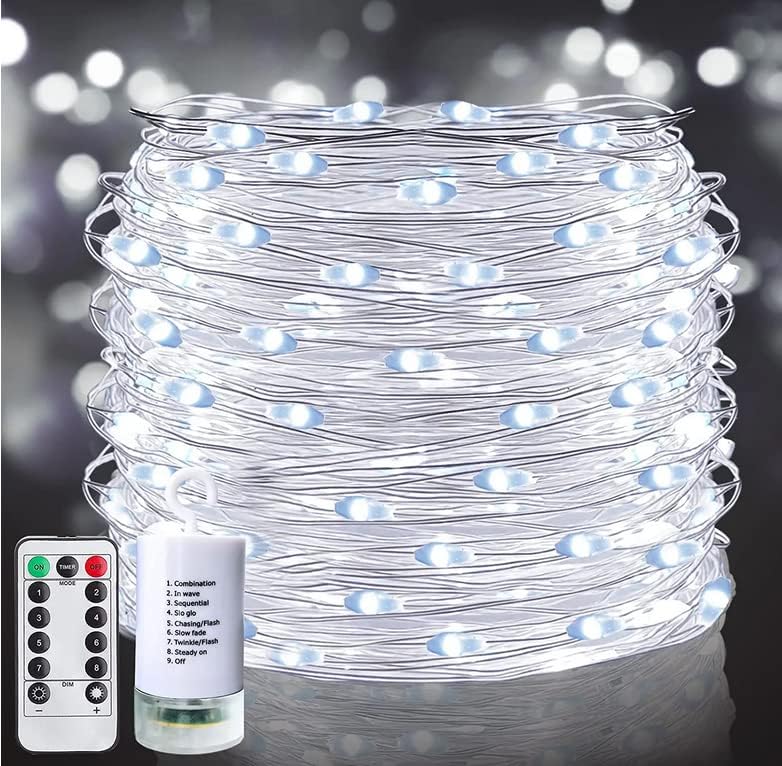 [8 Modos e Timer] 200 LED 65,6 pés de Natal Fairy Lights Bateria Operou o fio de cobre controle remoto Luzes