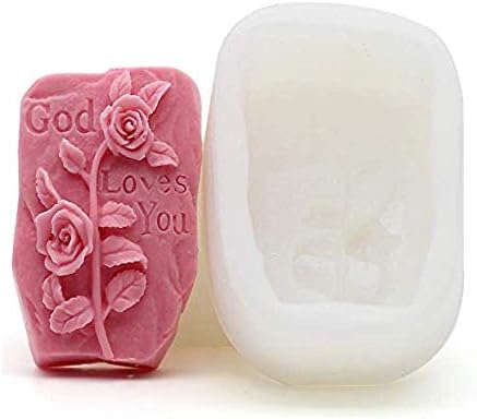 Moldes de silicone Rose, Deus ama você molde de sabão de arte artesanal de forma de rosa, moldes artesanais