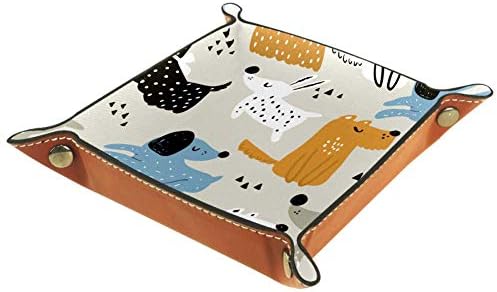 Infantil com caixa de jóias de couro de cães desenhados à mão Caixa de jóias de couro para carteira, relógio, chave,
