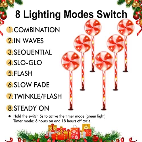 Decorações de Natal, Luzes de Candy Luzes ao ar livre Stakes Pathway Maker com 8 modos e Timer Luzes à prova