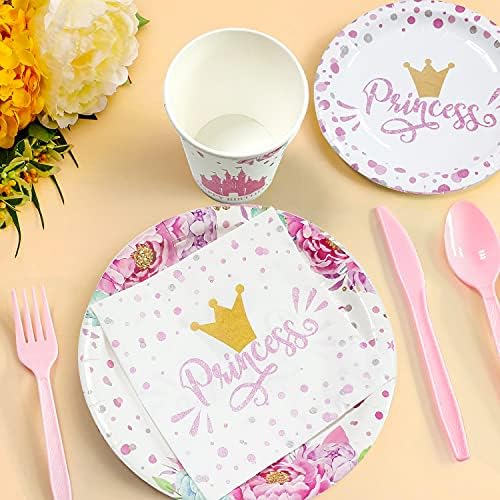 Naiwoxi Princess Birthday Party Supplies - Princess Party Decorações Conjunto de tableware Incluir pratos, guardanapos,