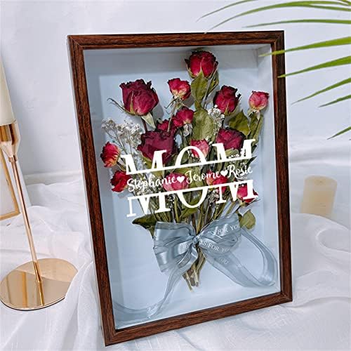 Caixa de sombra de flor de rosas de rosa personalizada Mãe Preservado Flor Frame Custom 1-10 Nomes