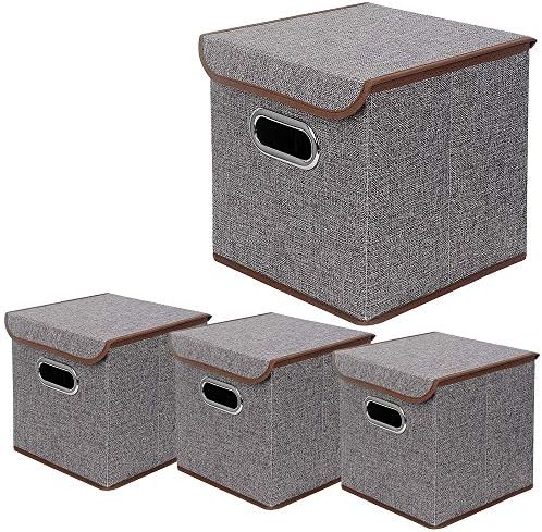 Bin de armazenamento beigeswan [conjunto de 4] contêiner dobrável de tecido de linho com tampa, caixas