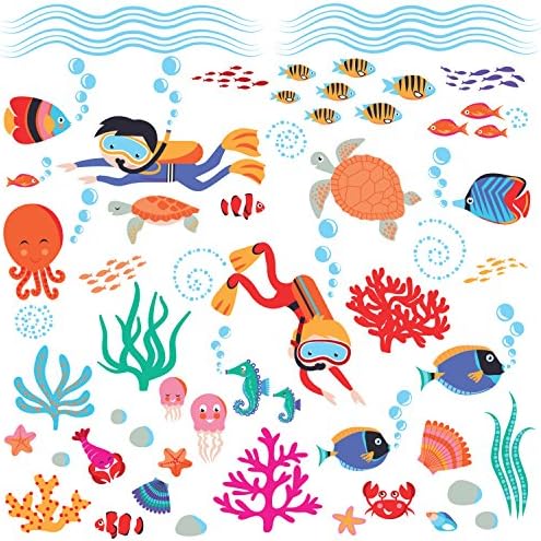 Mergulhando no mar e nas criaturas subaquáticas Peel & Stick Wall Art Decals para berçário ou quarto de crianças