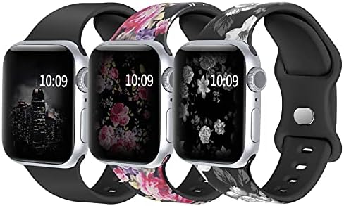 Mhunter Sport Bands Compatível com Apple Watch Band 38mm 40mm 42mm 44mm, Floral Impresso Cute Silicone